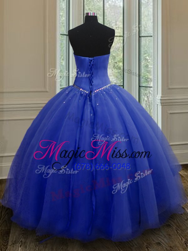 wholesale flirting ball gowns quinceanera gown royal blue sweetheart organza sleeveless floor length lace up