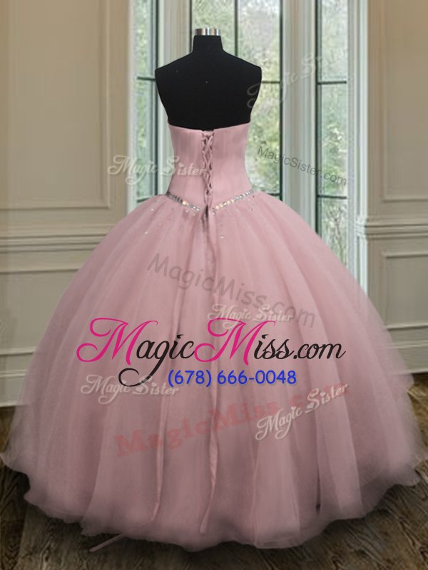 wholesale baby pink sleeveless organza lace up quinceanera gown for military ball and sweet 16 and quinceanera