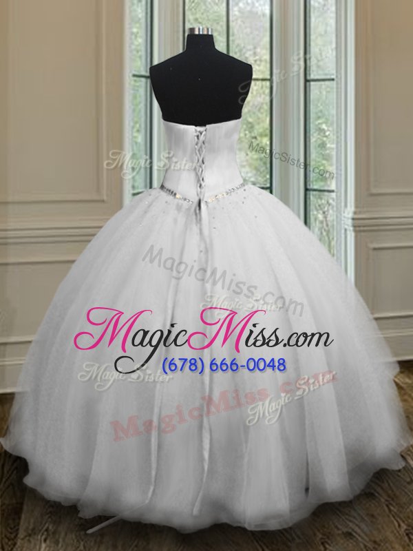 wholesale exceptional organza sweetheart sleeveless lace up beading quinceanera gowns in white