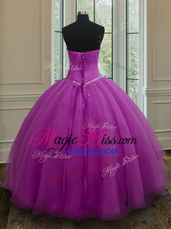wholesale edgy purple organza lace up quinceanera dress sleeveless floor length beading