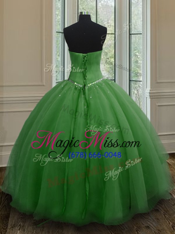 wholesale custom made floor length lace up quinceanera dress dark green and in for military ball and sweet 16 and quinceanera with beading and ruching