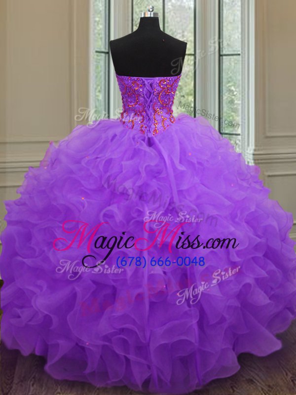 wholesale sleeveless organza floor length lace up quince ball gowns in purple for with beading and ruffles