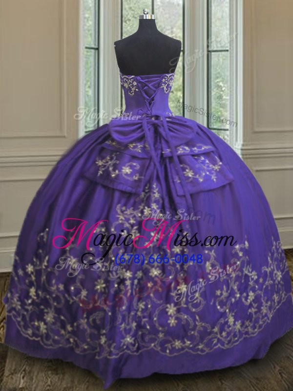 wholesale excellent purple ball gowns embroidery sweet 16 quinceanera dress lace up satin sleeveless floor length