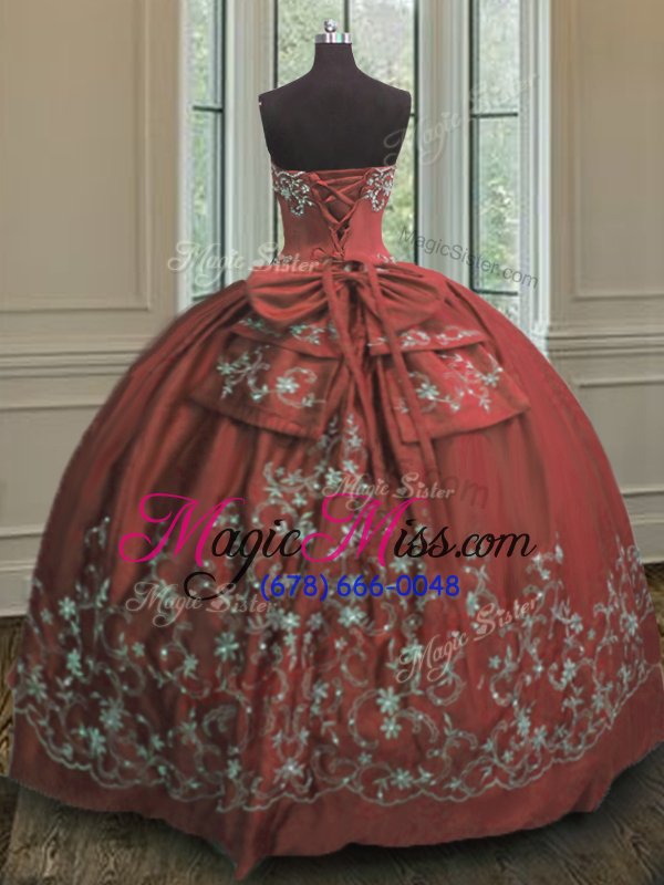 wholesale excellent rust red lace up quinceanera gowns embroidery sleeveless floor length