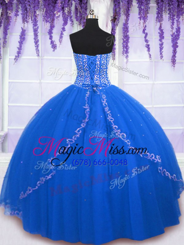 wholesale fantastic royal blue lace up sweetheart beading and sequins quinceanera dresses tulle sleeveless