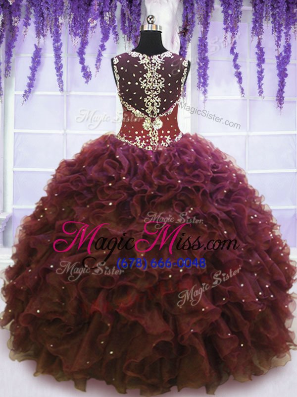 wholesale latest burgundy quinceanera gown military ball and sweet 16 and quinceanera and for with beading and ruffles straps sleeveless zipper