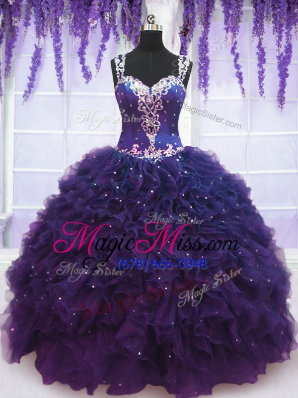 wholesale blue quinceanera gowns sweet 16 and quinceanera and beach and for with beading and ruffles straps sleeveless zipper
