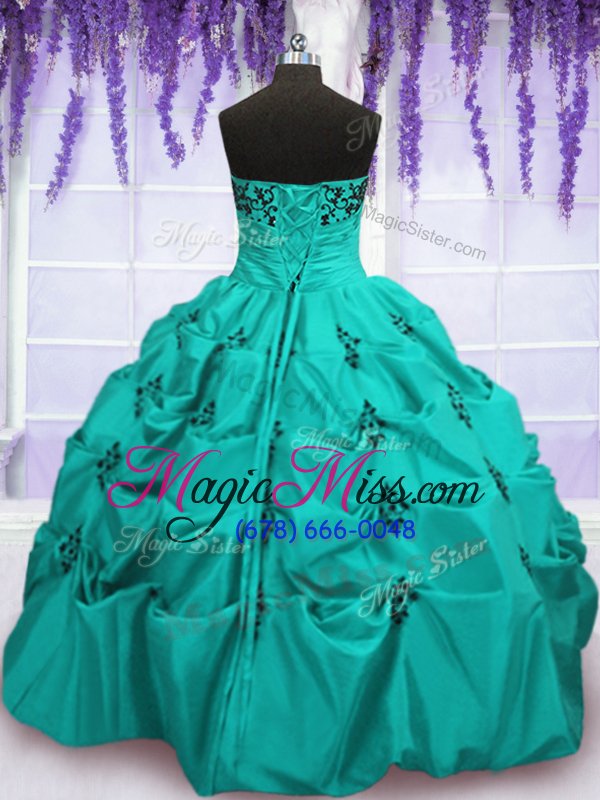 wholesale mermaid aqua blue strapless neckline embroidery and pick ups vestidos de quinceanera sleeveless lace up