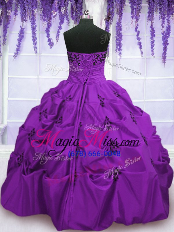 wholesale pretty eggplant purple strapless neckline embroidery and pick ups quinceanera dresses sleeveless lace up