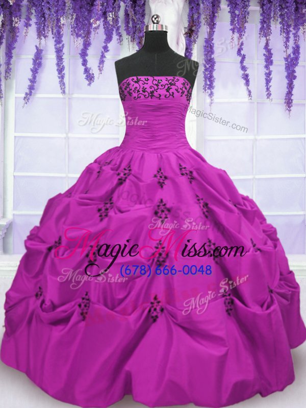 wholesale extravagant fuchsia quinceanera dress military ball and sweet 16 and quinceanera and for with embroidery and pick ups strapless sleeveless lace up