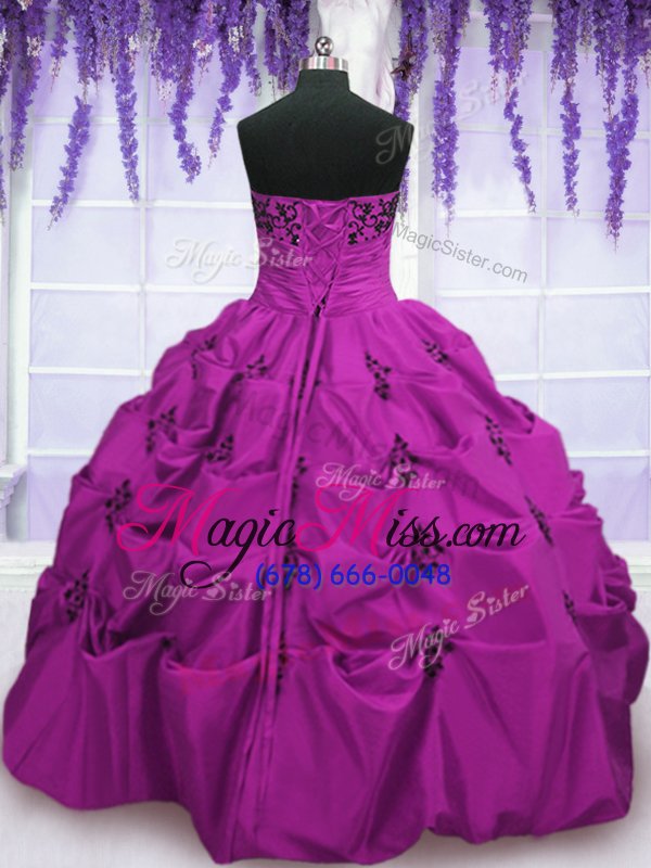 wholesale extravagant fuchsia quinceanera dress military ball and sweet 16 and quinceanera and for with embroidery and pick ups strapless sleeveless lace up