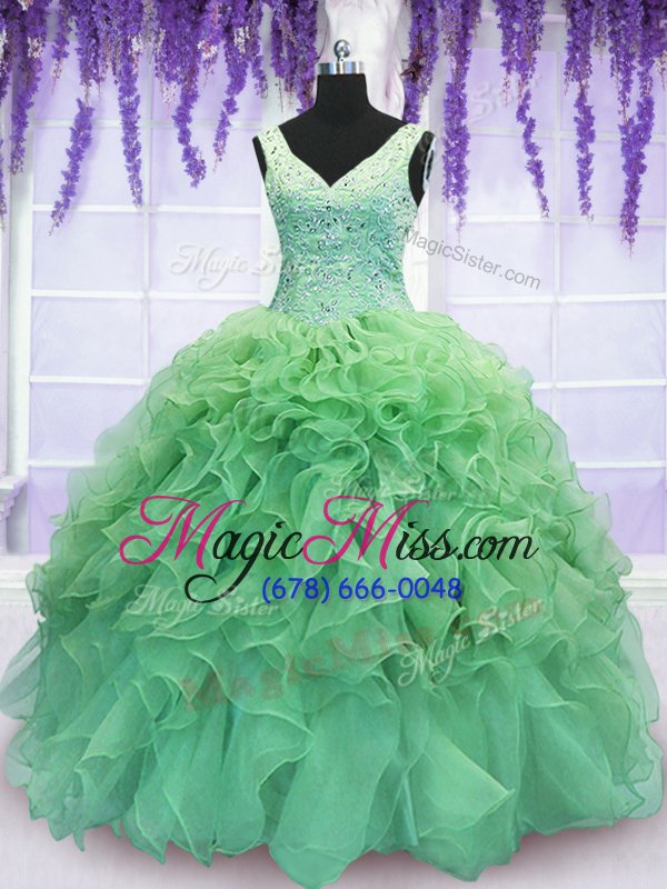 wholesale fitting sleeveless floor length beading and ruffles lace up quinceanera dress