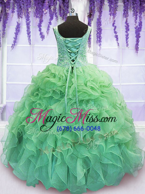 wholesale fitting sleeveless floor length beading and ruffles lace up quinceanera dress