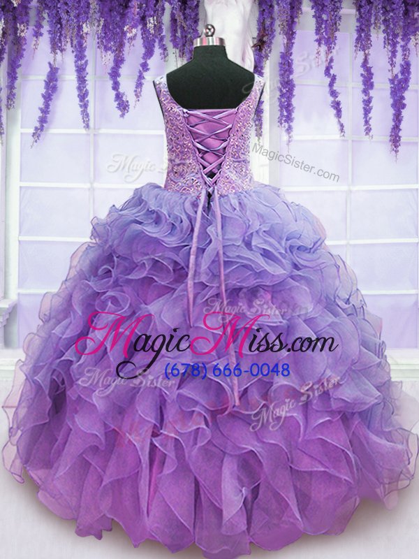 wholesale lavender v-neck lace up beading and embroidery and ruffles quinceanera gowns sleeveless