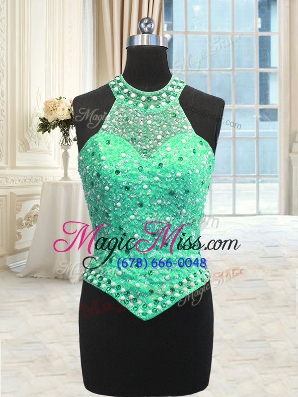 wholesale three piece green lace up high-neck beading and pick ups 15th birthday dress organza sleeveless