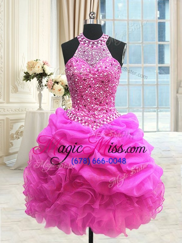 wholesale comfortable three piece hot pink sleeveless beading and pick ups floor length quinceanera gowns