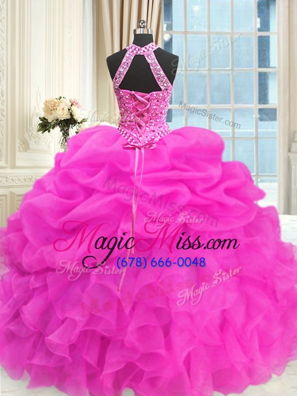 wholesale comfortable three piece hot pink sleeveless beading and pick ups floor length quinceanera gowns