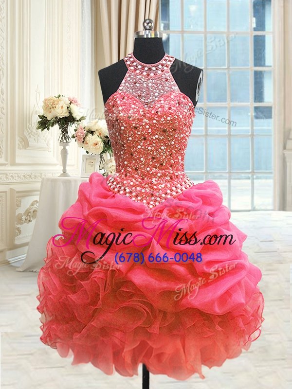 wholesale on sale three piece red sleeveless beading and pick ups floor length ball gown prom dress