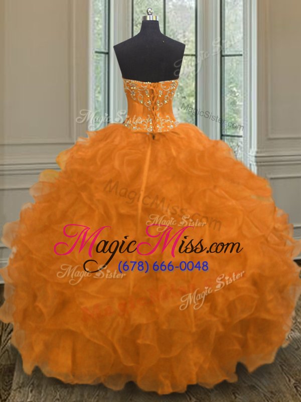 wholesale glittering beading and embroidery and ruffles vestidos de quinceanera orange lace up sleeveless floor length
