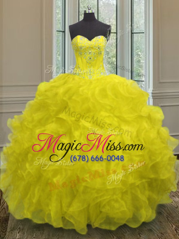 wholesale customized sleeveless beading and embroidery and ruffles lace up 15th birthday dress