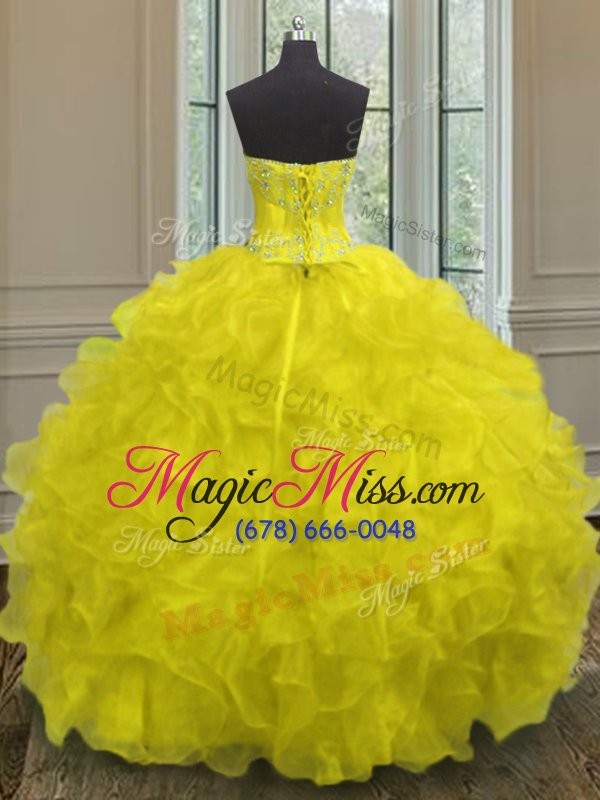 wholesale customized sleeveless beading and embroidery and ruffles lace up 15th birthday dress