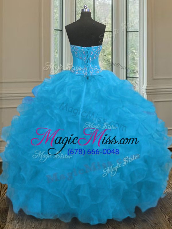 wholesale sumptuous blue sweet 16 dress military ball and sweet 16 and quinceanera and for with beading and ruffles sweetheart sleeveless lace up