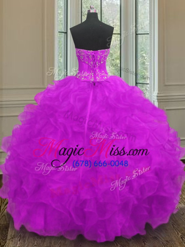wholesale on sale sleeveless floor length beading and embroidery and ruffles lace up sweet 16 dress with purple