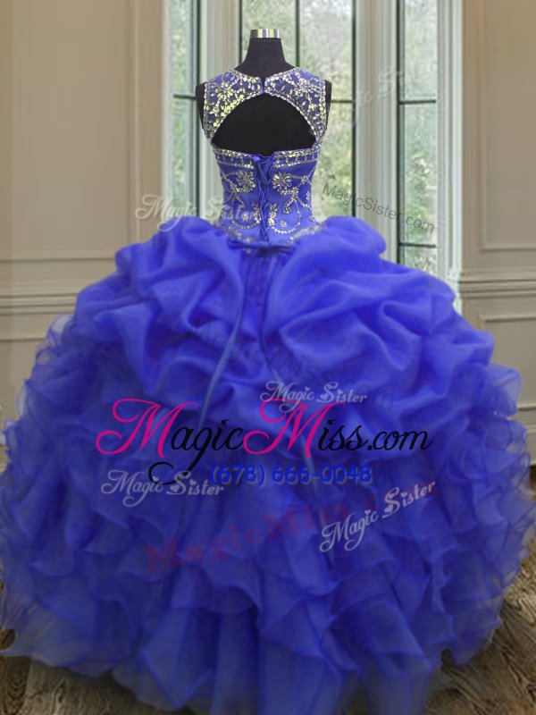 wholesale clearance scoop organza sleeveless floor length sweet 16 dress and beading and ruffles