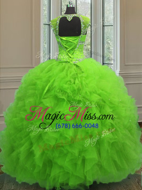wholesale shining straps neckline beading and ruffles and sequins sweet 16 quinceanera dress cap sleeves lace up
