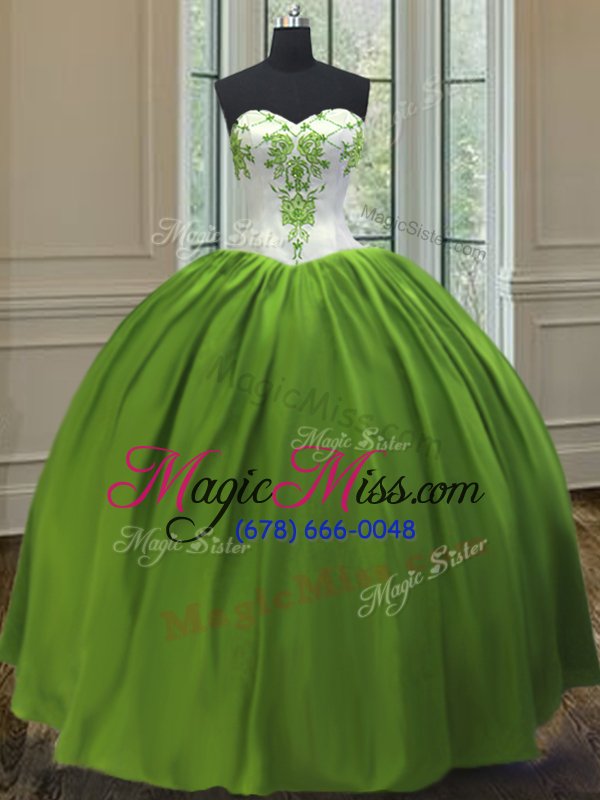 wholesale high class olive green sweetheart neckline embroidery quinceanera dress sleeveless lace up
