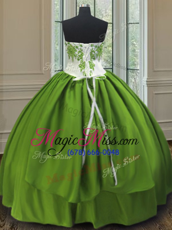 wholesale high class olive green sweetheart neckline embroidery quinceanera dress sleeveless lace up