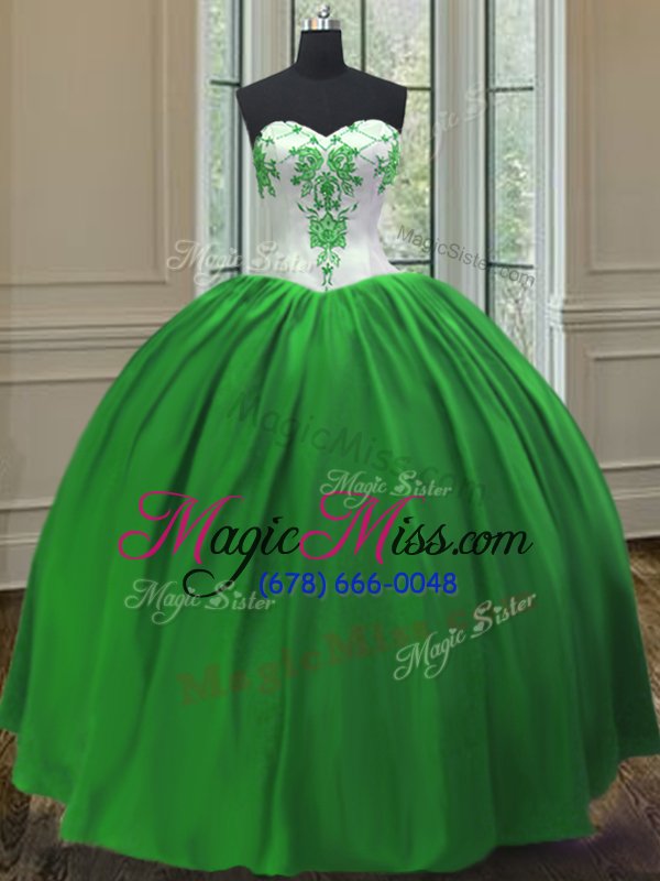 wholesale customized green ball gowns taffeta sweetheart sleeveless embroidery floor length lace up sweet 16 dress