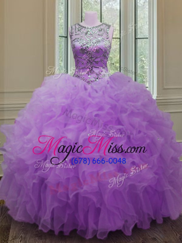 wholesale super lilac lace up scoop beading and ruffles sweet 16 quinceanera dress organza sleeveless