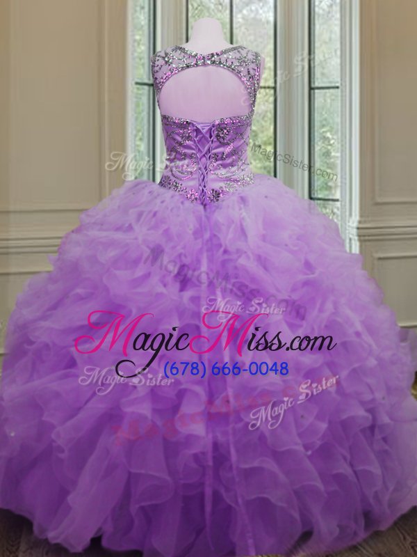 wholesale super lilac lace up scoop beading and ruffles sweet 16 quinceanera dress organza sleeveless