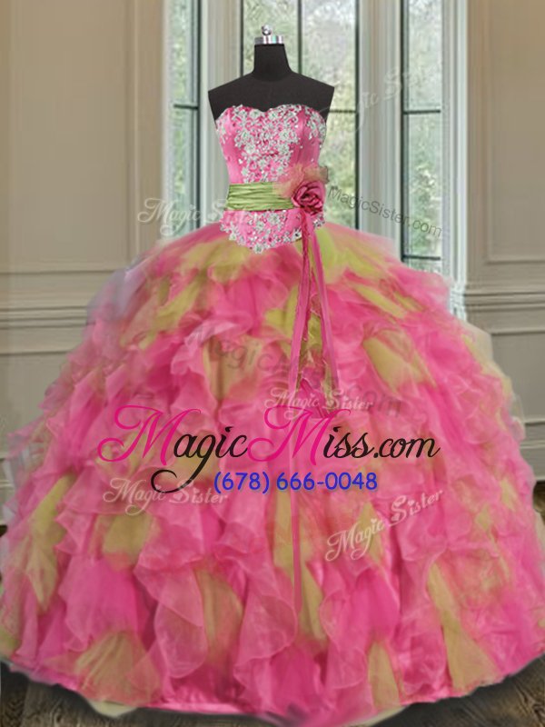 wholesale decent sleeveless lace up floor length beading and ruffles and sequins quinceanera gown