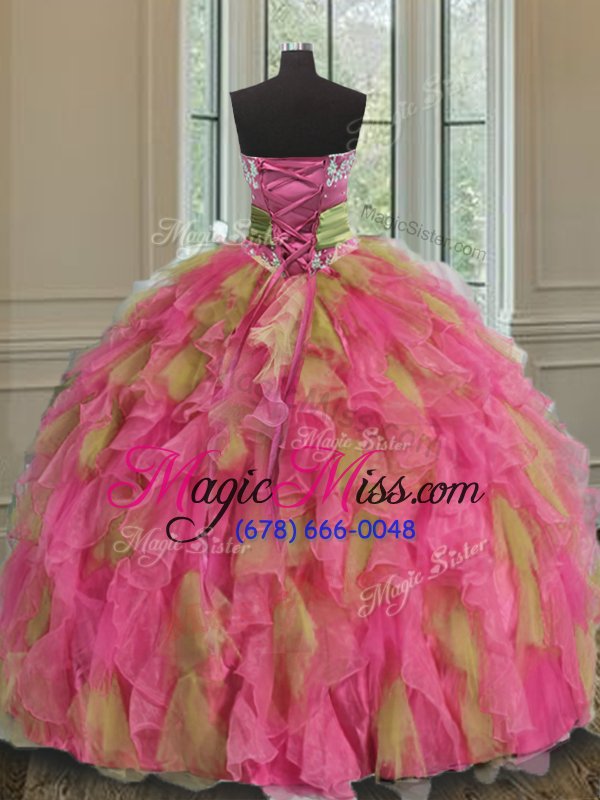 wholesale decent sleeveless lace up floor length beading and ruffles and sequins quinceanera gown