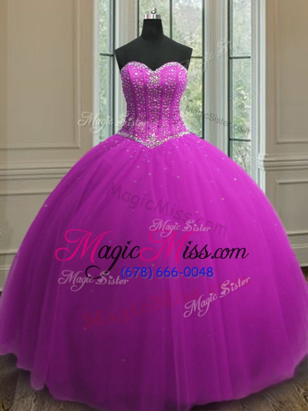 wholesale designer tulle sleeveless floor length quince ball gowns and beading and sequins