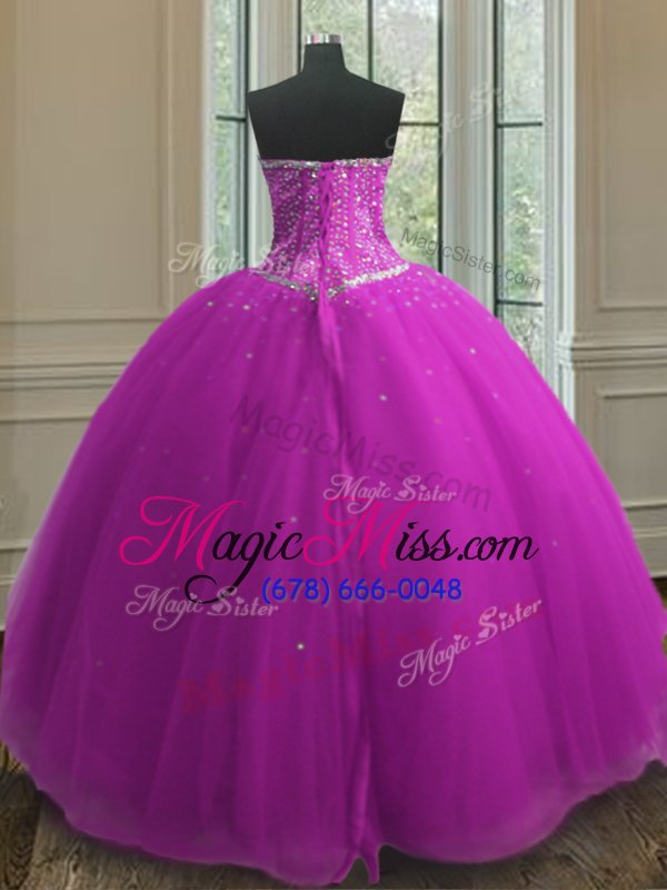 wholesale designer tulle sleeveless floor length quince ball gowns and beading and sequins