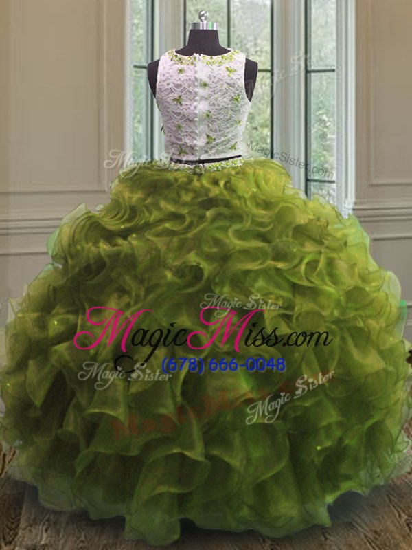 wholesale modest olive green scoop neckline appliques and ruffles 15th birthday dress sleeveless clasp handle