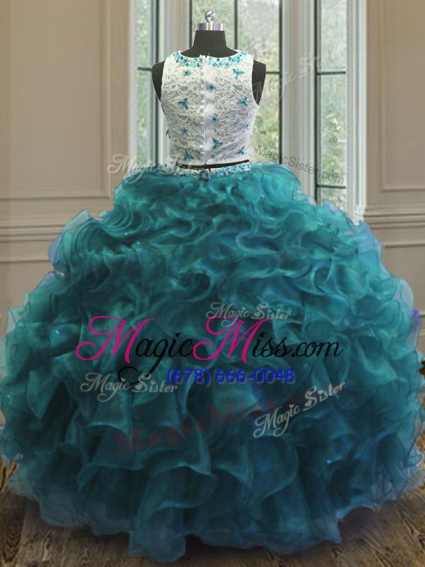 wholesale beautiful scoop teal clasp handle 15 quinceanera dress beading and ruffles sleeveless floor length