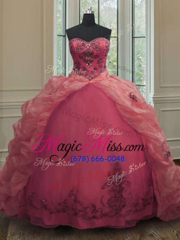 wholesale sophisticated sleeveless court train lace up with train beading and appliques and pick ups quince ball gowns