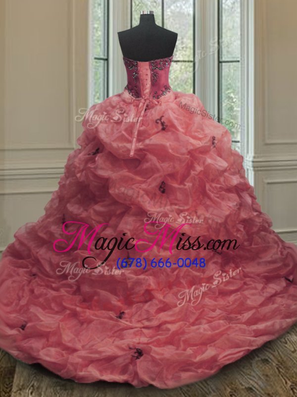 wholesale sophisticated sleeveless court train lace up with train beading and appliques and pick ups quince ball gowns