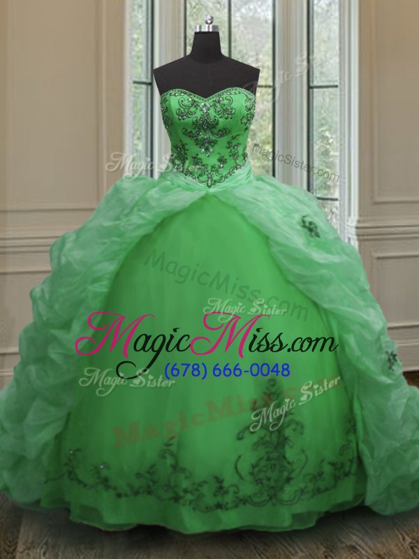 wholesale delicate apple green sweetheart lace up beading and appliques and pick ups quinceanera gowns court train sleeveless