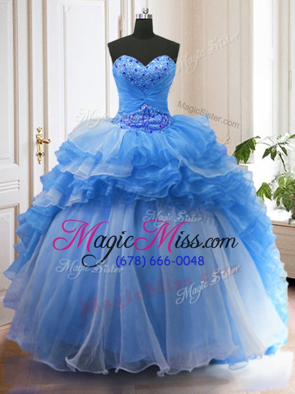 wholesale admirable sleeveless sweep train lace up with train beading and ruffled layers 15 quinceanera dress