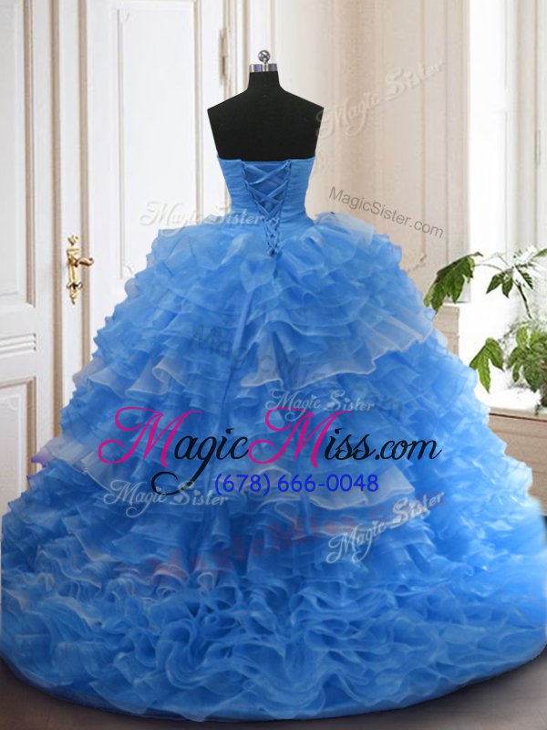 wholesale admirable sleeveless sweep train lace up with train beading and ruffled layers 15 quinceanera dress