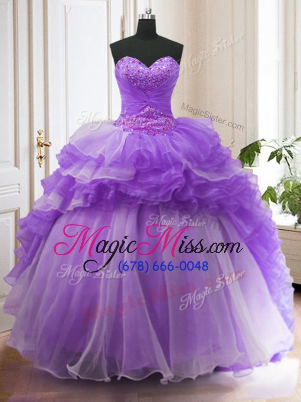 wholesale fabulous sleeveless sweep train beading and ruffled layers lace up quinceanera dress