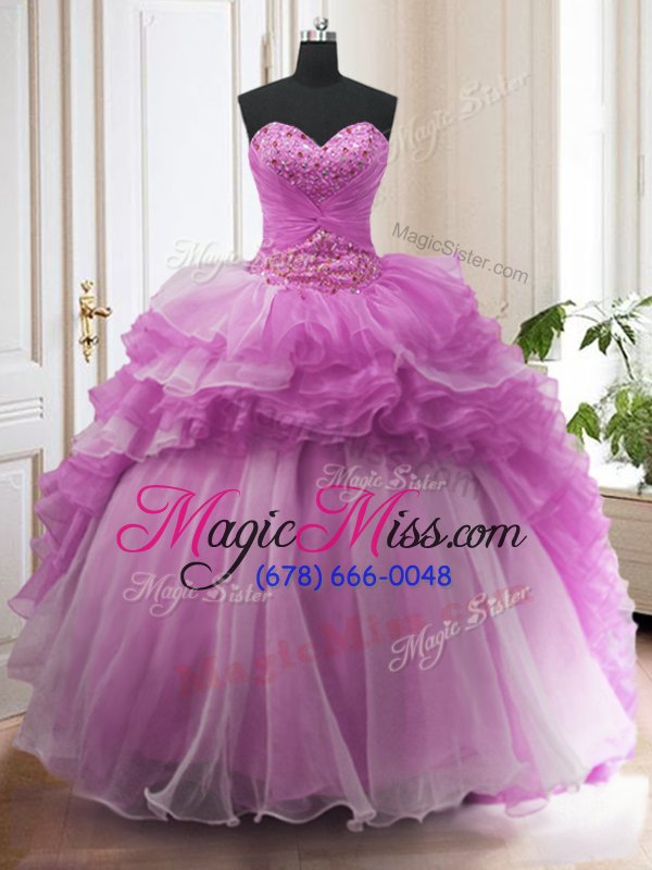 wholesale custom design lilac sweetheart lace up beading and ruffled layers vestidos de quinceanera sweep train sleeveless
