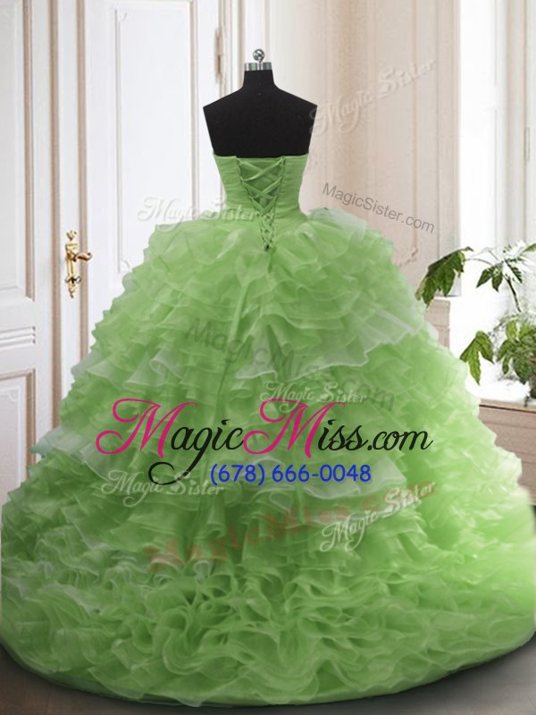 wholesale colorful organza lace up sweetheart sleeveless with train sweet 16 dresses court train beading and ruffled layers