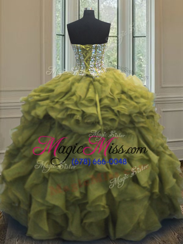 wholesale dramatic beading and ruffles sweet 16 dresses olive green lace up sleeveless floor length