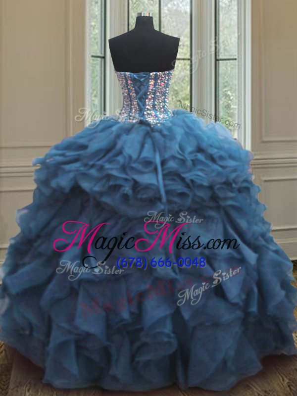 wholesale fantastic organza sweetheart sleeveless lace up beading and ruffles 15th birthday dress in teal